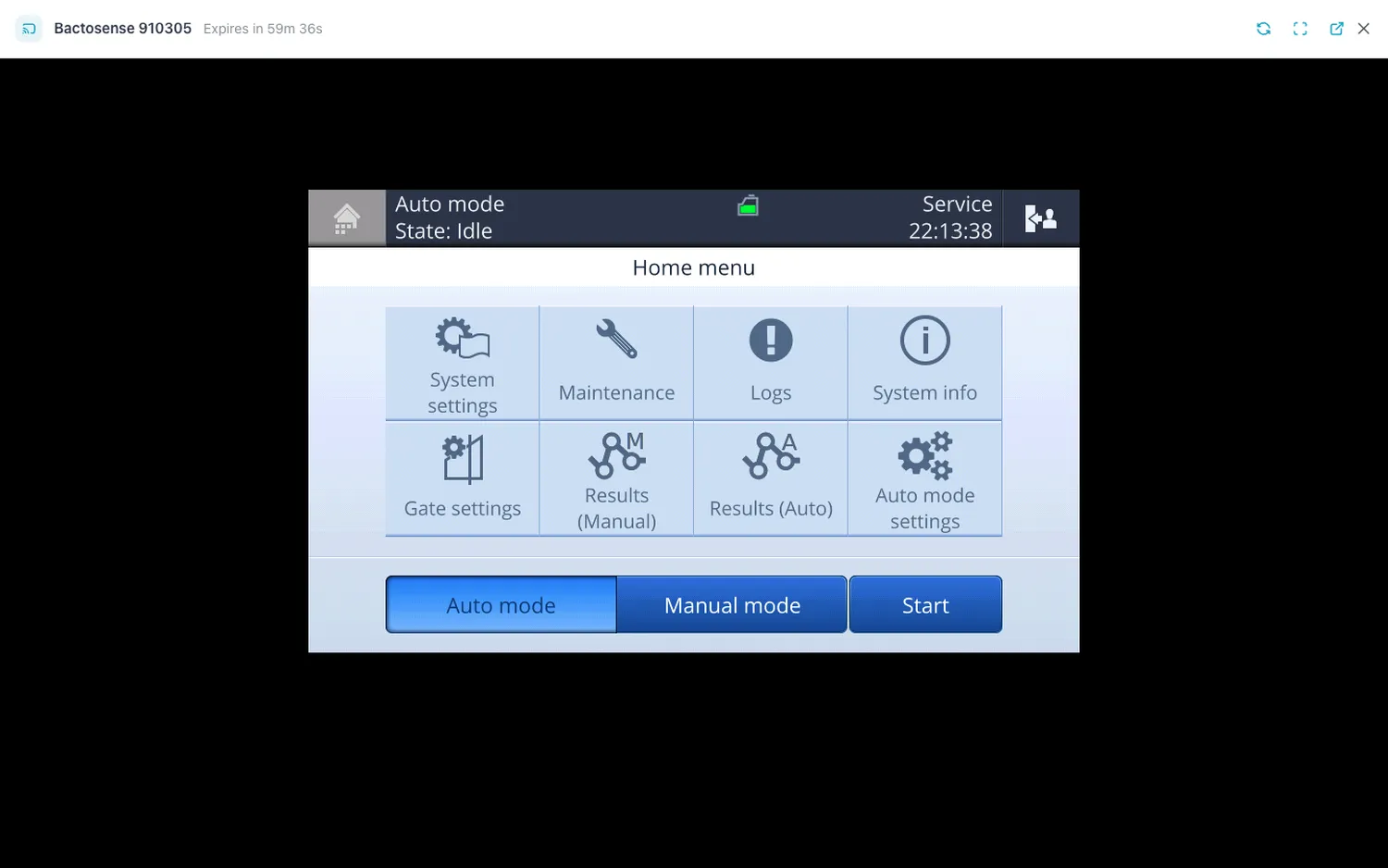 An instrument's own web interface, opened remotely through Cytometa Cloud